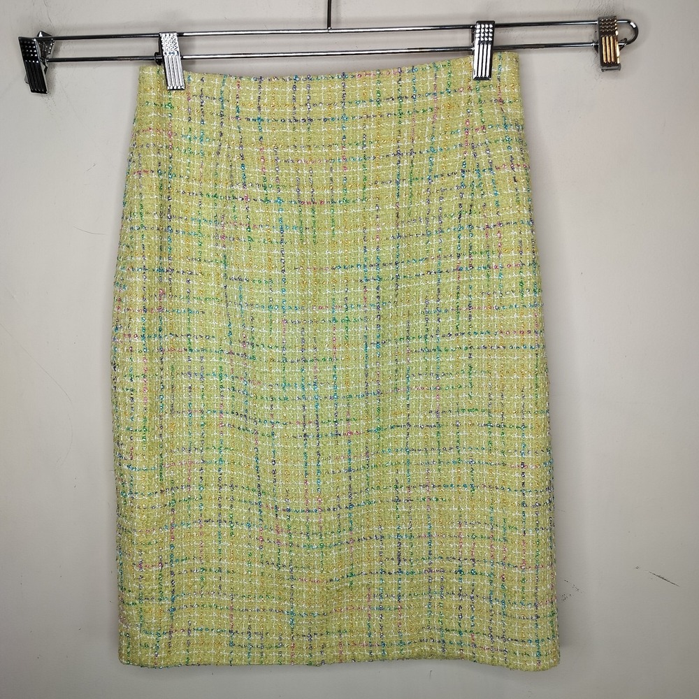 Teri Jon Tweed Pencil Skirt Yellow Multicolor Made in USA